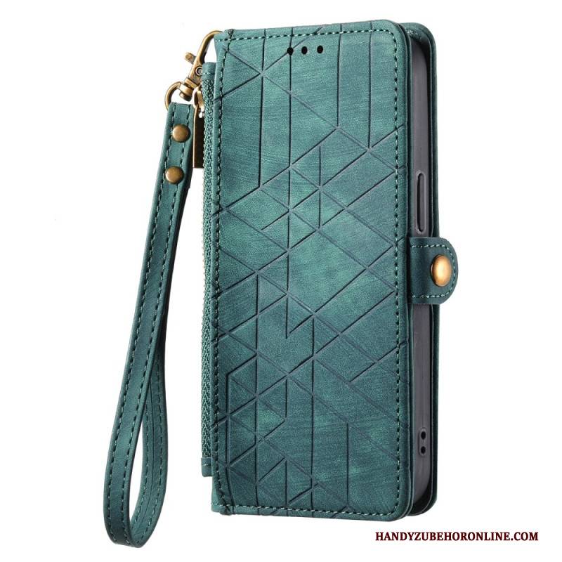 Lederhüllen Xiaomi Redmi Note 14 Pro Plus 5g Handyhülle Geldbörse Mit Geometrischen Linien