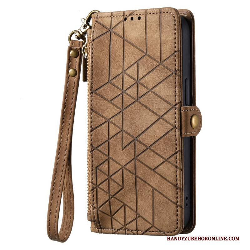 Lederhüllen Xiaomi Redmi Note 14 Pro Plus 5g Handyhülle Geldbörse Mit Geometrischen Linien