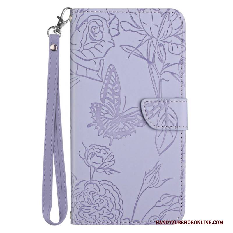 Lederhüllen Xiaomi Redmi Note 14 Pro Plus 5g Handyhülle Schmetterlingsmuster Mit Riemen