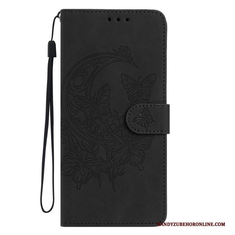 Lederhüllen Xiaomi Redmi Note 15 5g Handyhülle Schmetterlings- Und Blumenmuster In Wildlederoptik