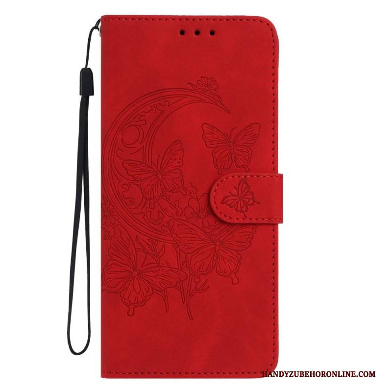 Lederhüllen Xiaomi Redmi Note 15 5g Handyhülle Schmetterlings- Und Blumenmuster In Wildlederoptik