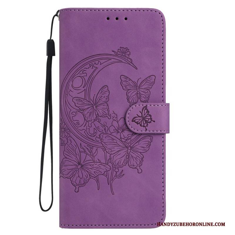 Lederhüllen Xiaomi Redmi Note 15 5g Handyhülle Schmetterlings- Und Blumenmuster In Wildlederoptik