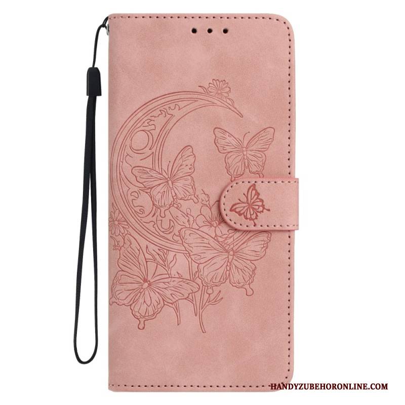 Lederhüllen Xiaomi Redmi Note 15 5g Handyhülle Schmetterlings- Und Blumenmuster In Wildlederoptik