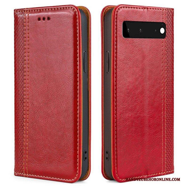 Schutzhülle Für Google Pixel 6 Flip Case Nähte Aus Litschi-spaltleder