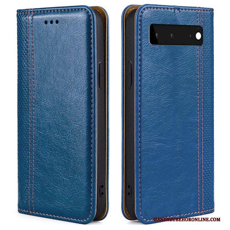 Schutzhülle Für Google Pixel 6 Flip Case Nähte Aus Litschi-spaltleder
