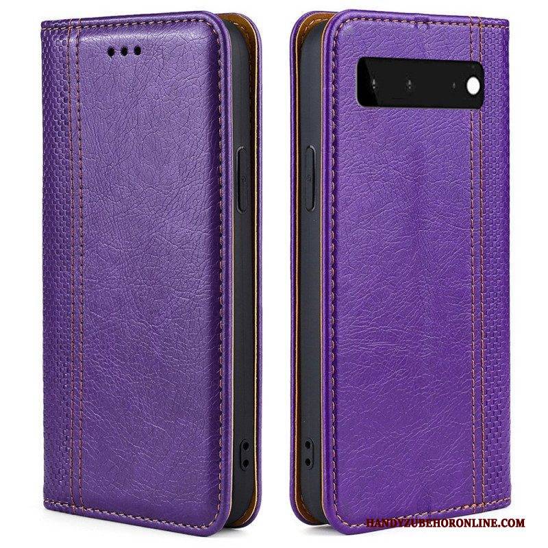 Schutzhülle Für Google Pixel 6 Flip Case Nähte Aus Litschi-spaltleder