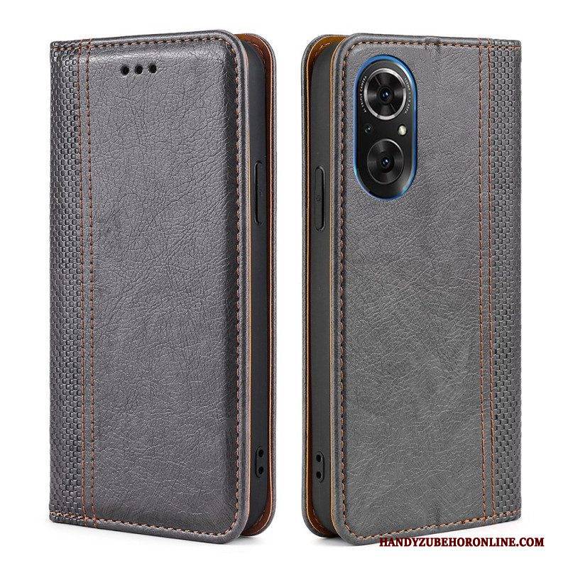 Schutzhülle Für Honor 50 SE Flip Case Nähte Aus Litschi-leder