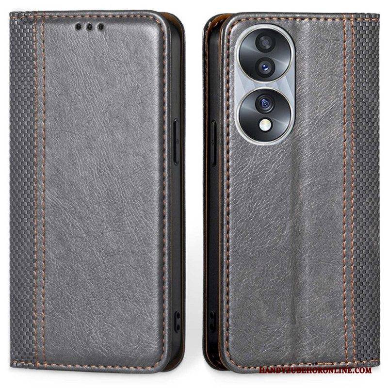 Schutzhülle Für Honor 70 Flip Case Nähte Aus Litschi-leder