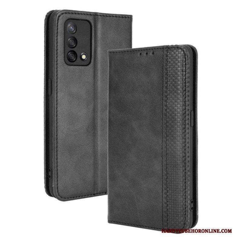 Schutzhülle Für Oppo A74 4G Flip Case Stilisierter Vintage-ledereffekt