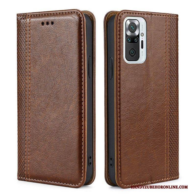 Schutzhülle Für Xiaomi Redmi Note 10 Pro Flip Case Nähte Aus Litschi-spaltleder