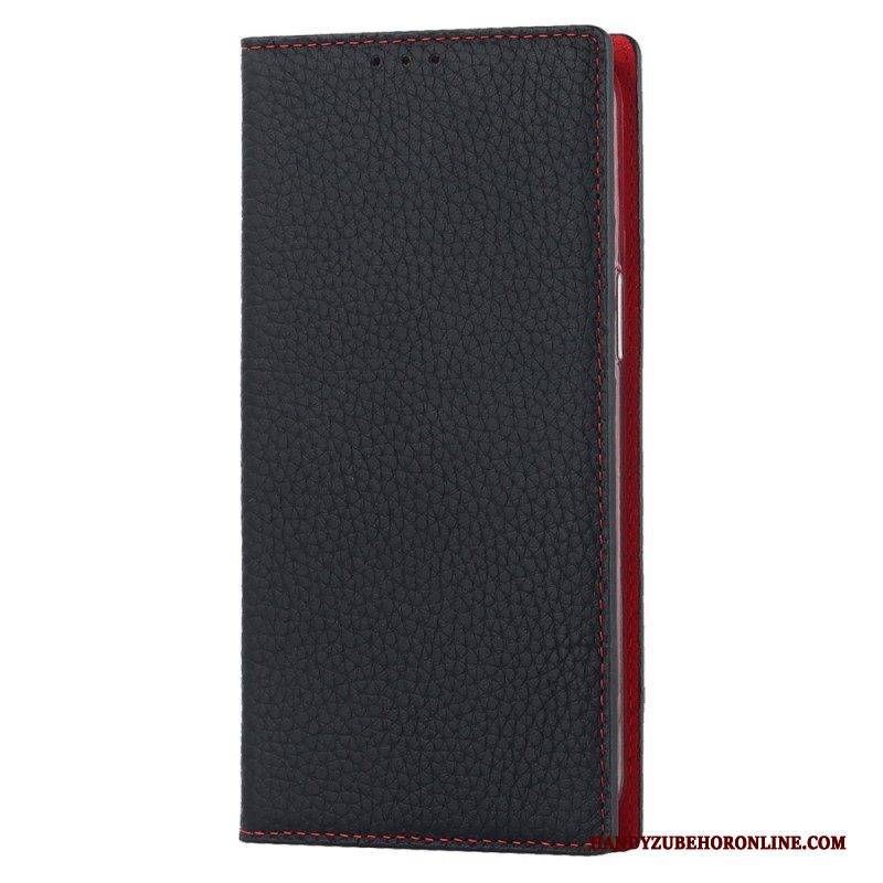 Schutzhülle Für iPhone 14 Mit Kordel Flip Case Echtes Litschi-lederarmband