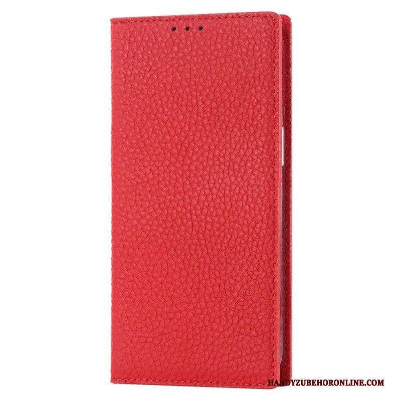 Schutzhülle Für iPhone 14 Mit Kordel Flip Case Echtes Litschi-lederarmband