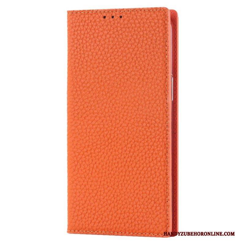 Schutzhülle Für iPhone 14 Mit Kordel Flip Case Echtes Litschi-lederarmband