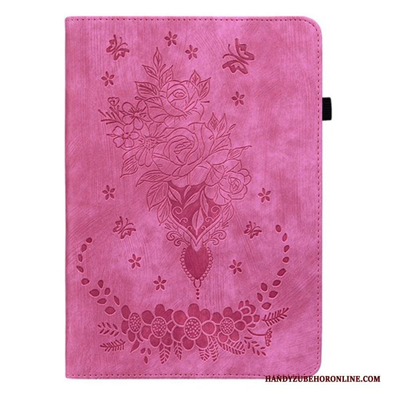 Case Für Samsung Galaxy Tab S11 Blumenmuster In Wildlederoptik