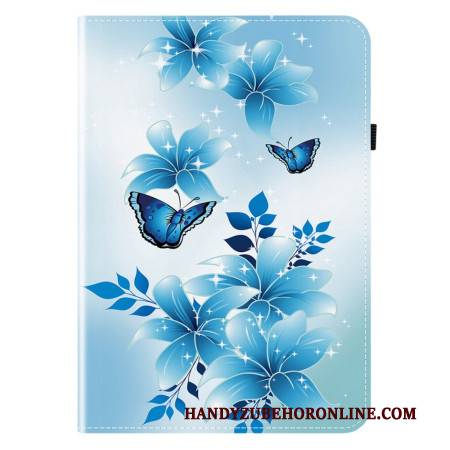 Case Samsung Galaxy Tab S11 Handyhülle Schmetterlinge Und Blaue Blumen