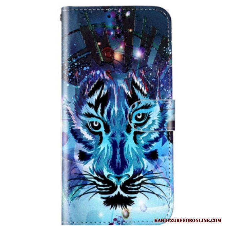 Flip Case Für Google Pixel 7A Mit Kordel Bunter Tiger Mit Schlüsselband