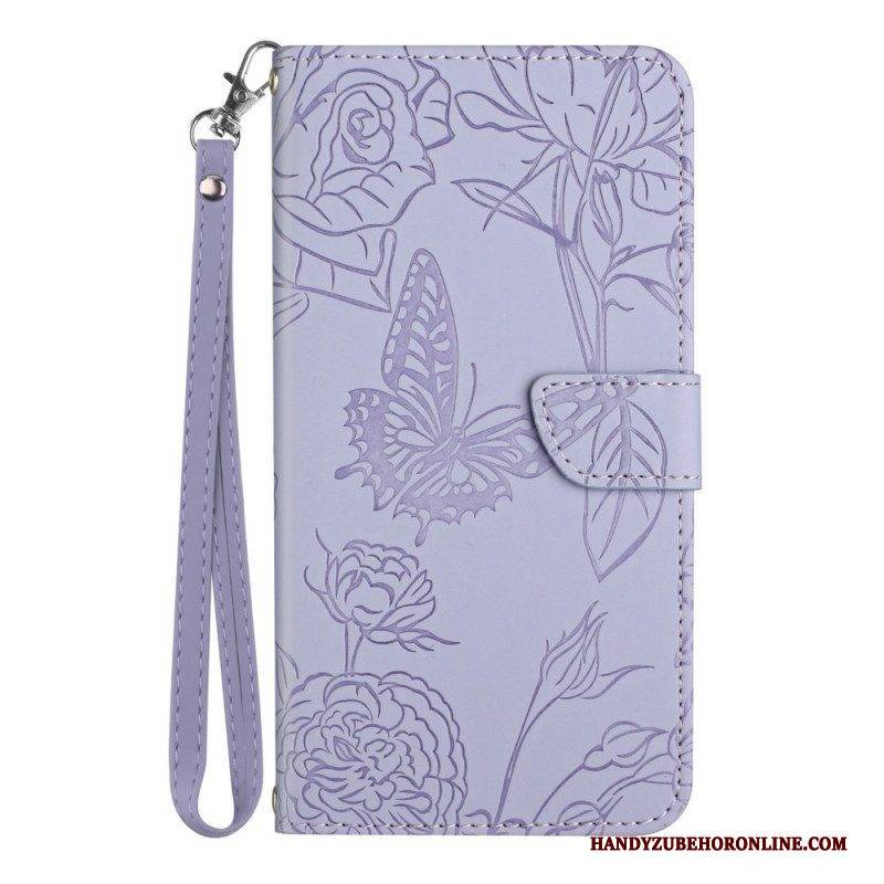 Flip Case Für Honor Magic 4 Pro Mit Kordel Tanga-schmetterlinge