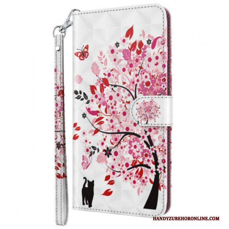 Flip Case Für Moto E40 / E30 / E20 Rosa Baum Und Schwarze Katze