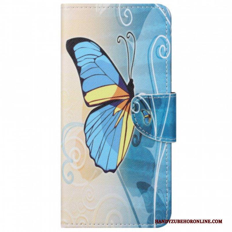 Flip Case Für Moto G51 5G Blauer Und Gelber Schmetterling