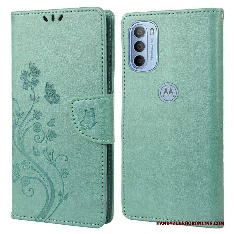 Flip Case Für Moto G51 5G Mit Kordel Prächtige Riemenschmetterlinge