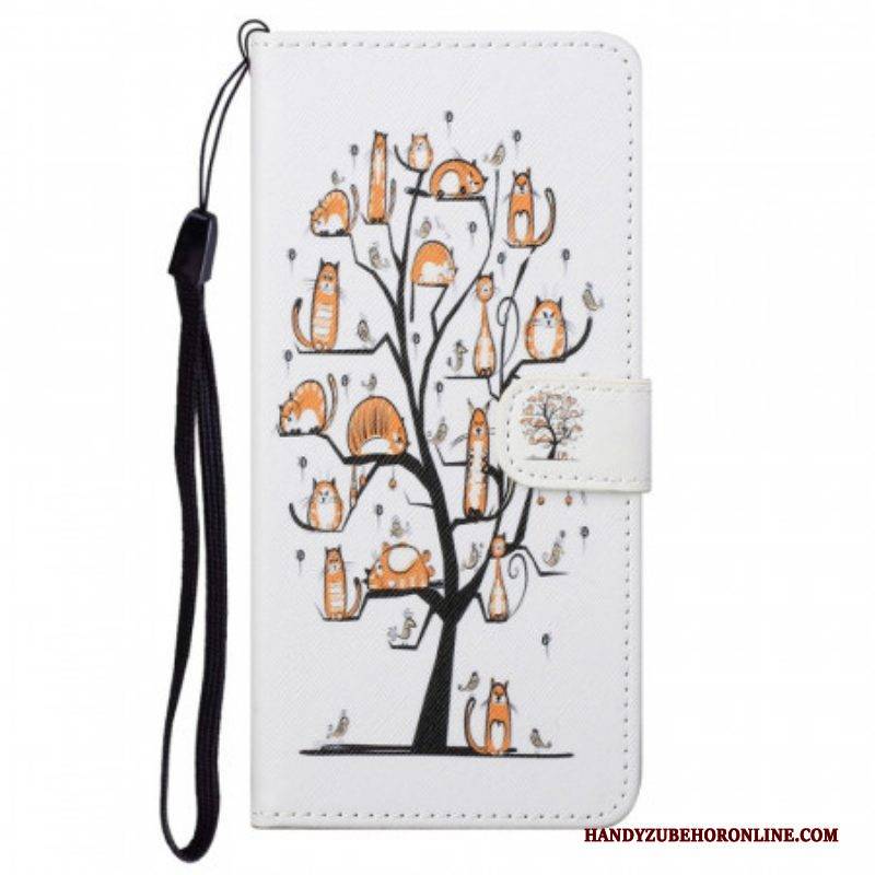 Flip Case Für Moto G71 5G Mit Kordel Funky Cats Mit Riemen