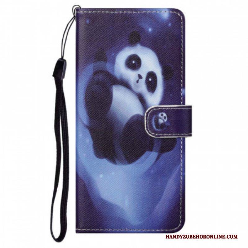 Flip Case Für Moto G71 5G Mit Kordel Panda Space Mit Schlüsselband