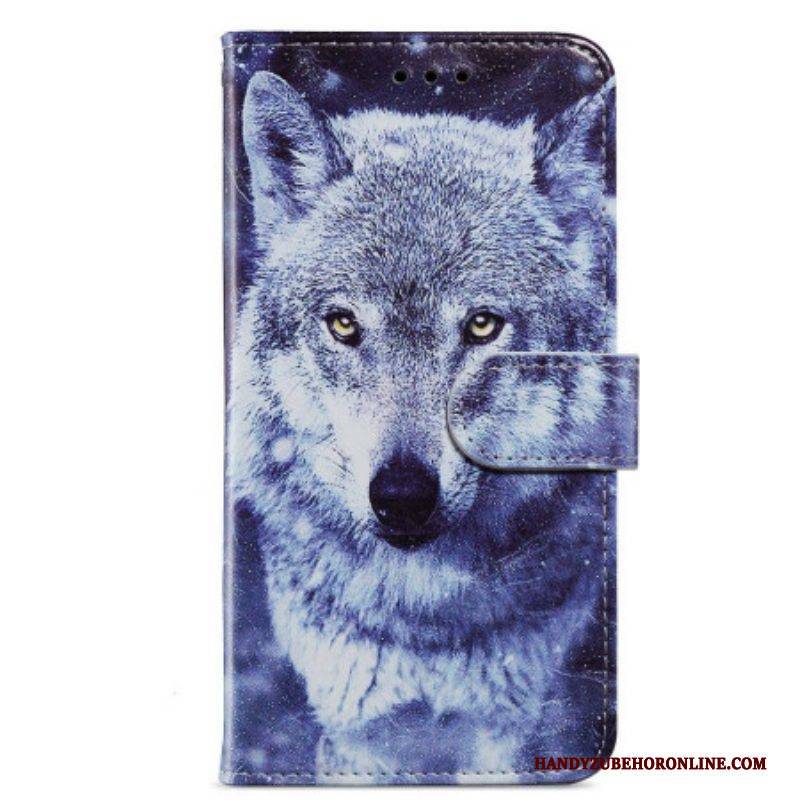 Flip Case Für Moto G73 5G Mit Kordel Schlüsselband Wolf