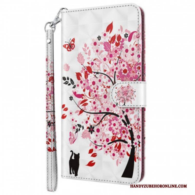 Flip Case Für OnePlus Nord 2 5G Rosa Baum Und Schwarze Katze