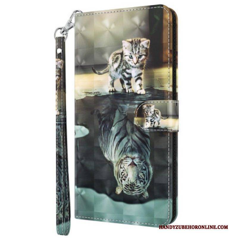 Flip Case Für Oppo A94 5G Katze Und Tiger Mit Schlüsselband