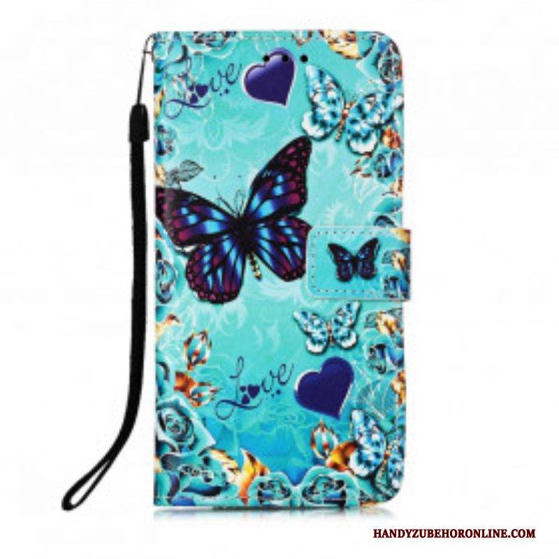 Flip Case Für Poco M3 Mit Kordel Love Butterflys Riemchen