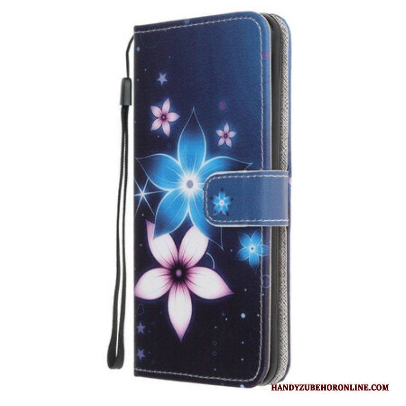 Flip Case Für Poco M3 Mit Kordel Mondriemenblumen