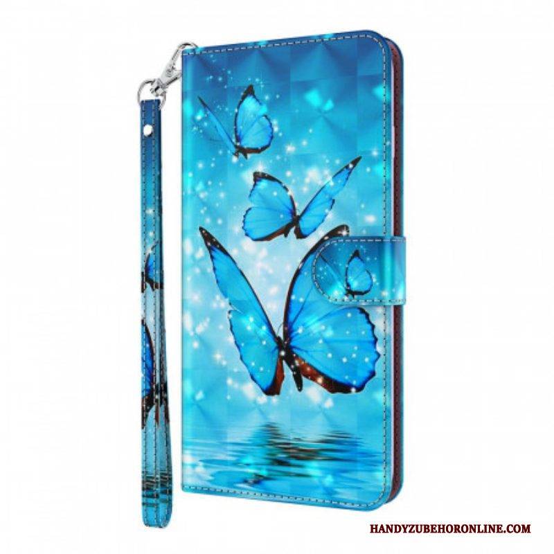 Flip Case Für Poco M4 Pro 5G Blaue Schmetterlinge