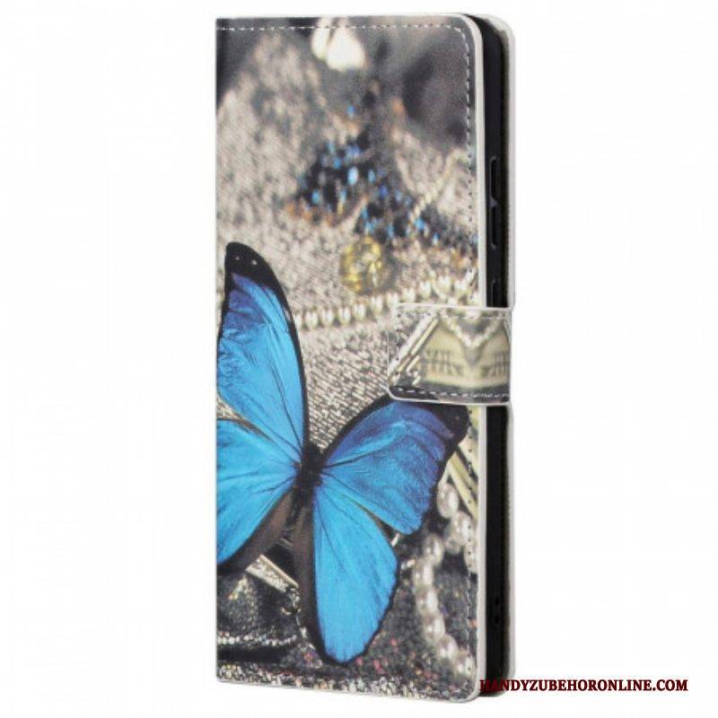 Flip Case Für Poco M4 Pro 5G Blauer Schmetterling