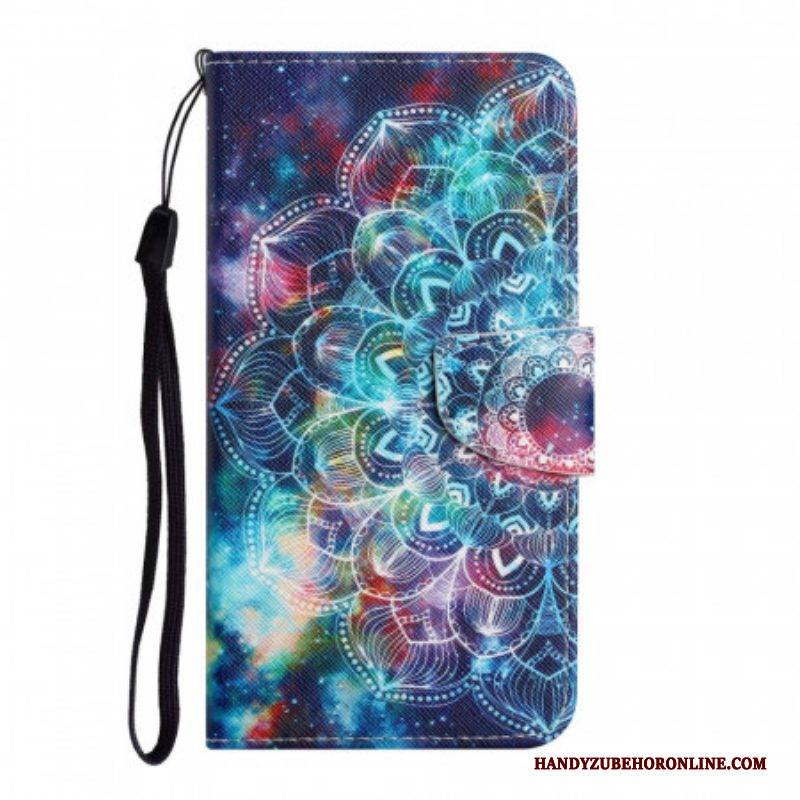 Flip Case Für Poco M4 Pro 5G Mit Kordel Auffälliger Halber Mandala-riemchen