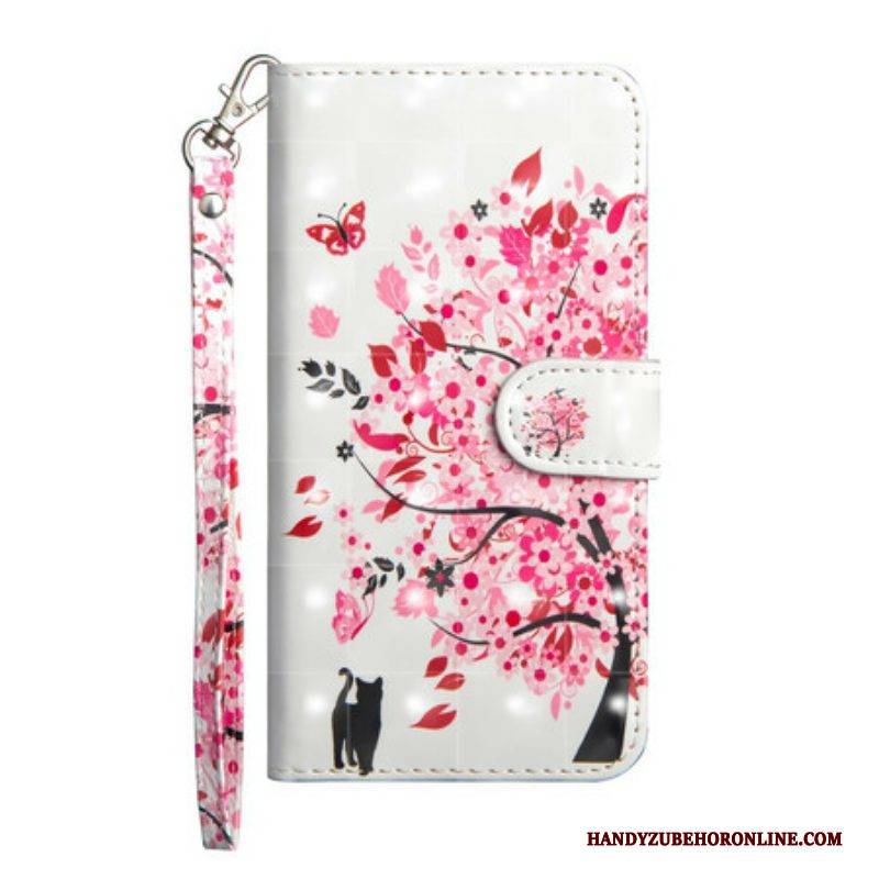 Flip Case Für Poco X3 / X3 Pro / X3 NFC Rosa Baum Und Schwarze Katze