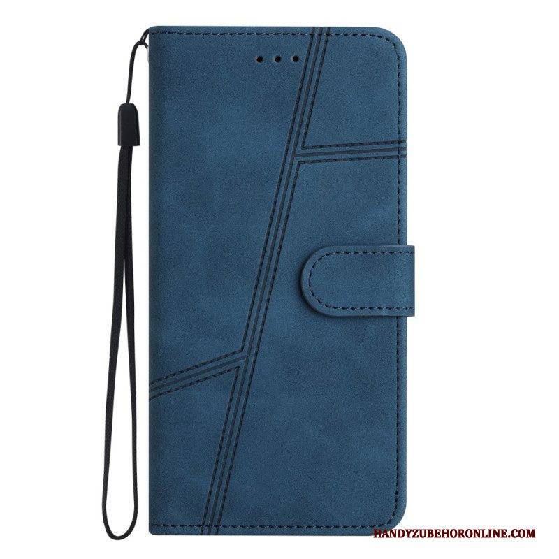 Flip Case Für Poco X5 5G Mit Kordel Geometrischer Lederstil Mit Riemchen