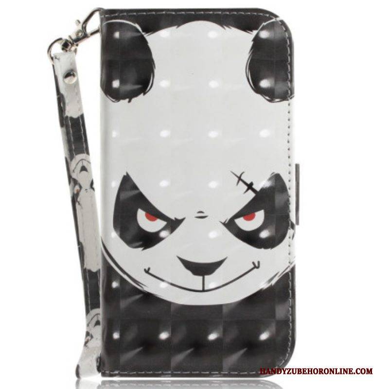Flip Case Für Realme C35 Mit Kordel Wütender Panda Mit Schlüsselband