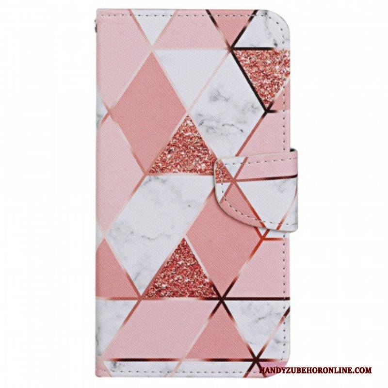 Flip Case Für Samsung Galaxy A13 Marmor Und Pailletten Mit Riemen