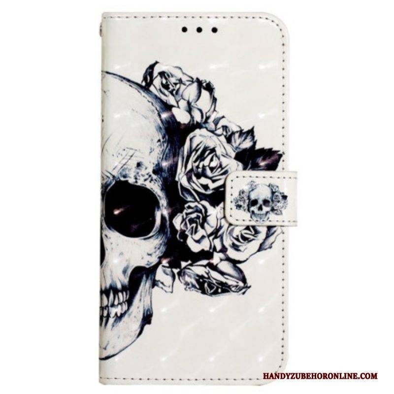 Flip Case Für Samsung Galaxy A13 Mit Kordel Blumenschädel Mit Riemen