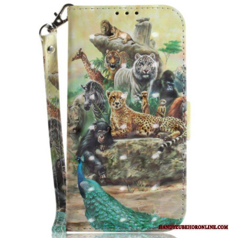 Flip Case Für Samsung Galaxy A14 / A14 5G Mit Kordel Tanga-safari-tiere