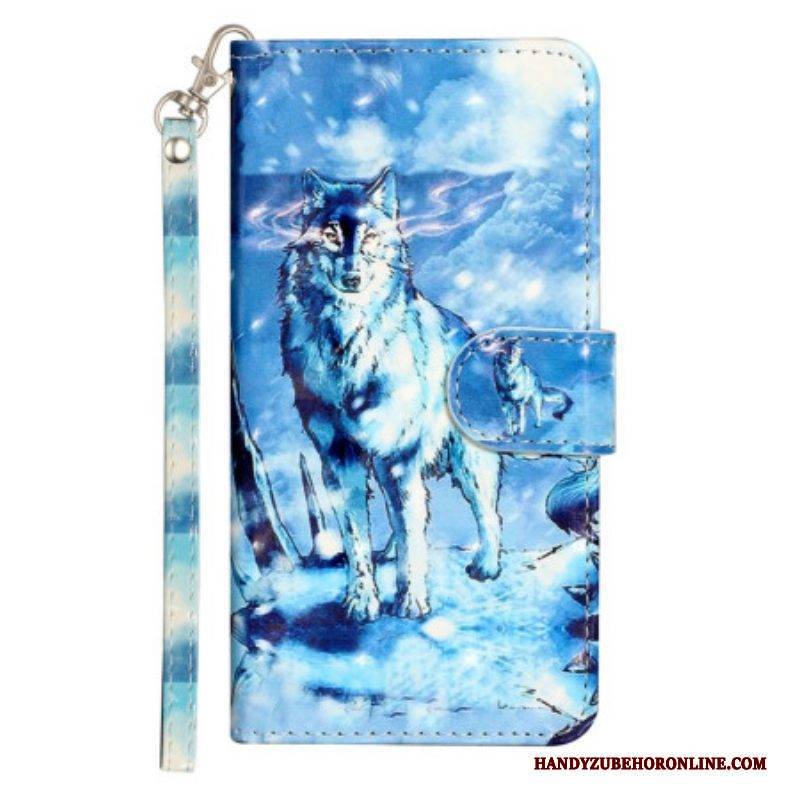 Flip Case Für Samsung Galaxy A14 / A14 5G Wolf Mit Schlüsselband