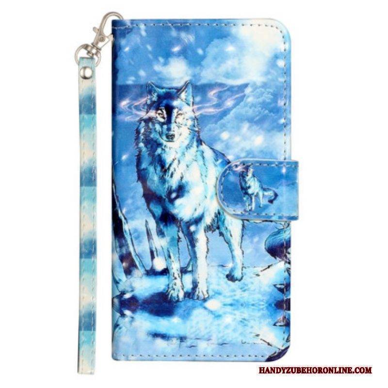 Flip Case Für Samsung Galaxy A14 / A14 5G Wolf Mit Schlüsselband