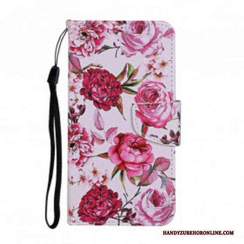 Flip Case Für Samsung Galaxy A52 4G / A52 5G / A52s 5G Meisterhafte Blumen Mit Riemen