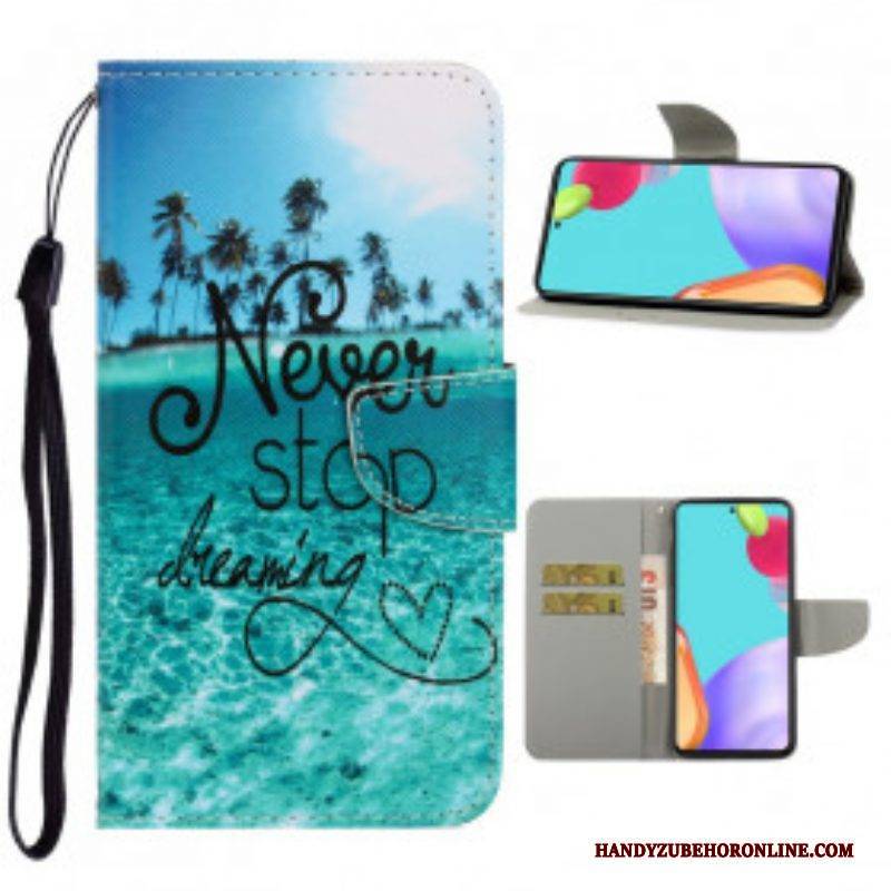 Flip Case Für Samsung Galaxy A52 4G / A52 5G / A52s 5G Mit Kordel Never Stop Dreaming Navy Strappy
