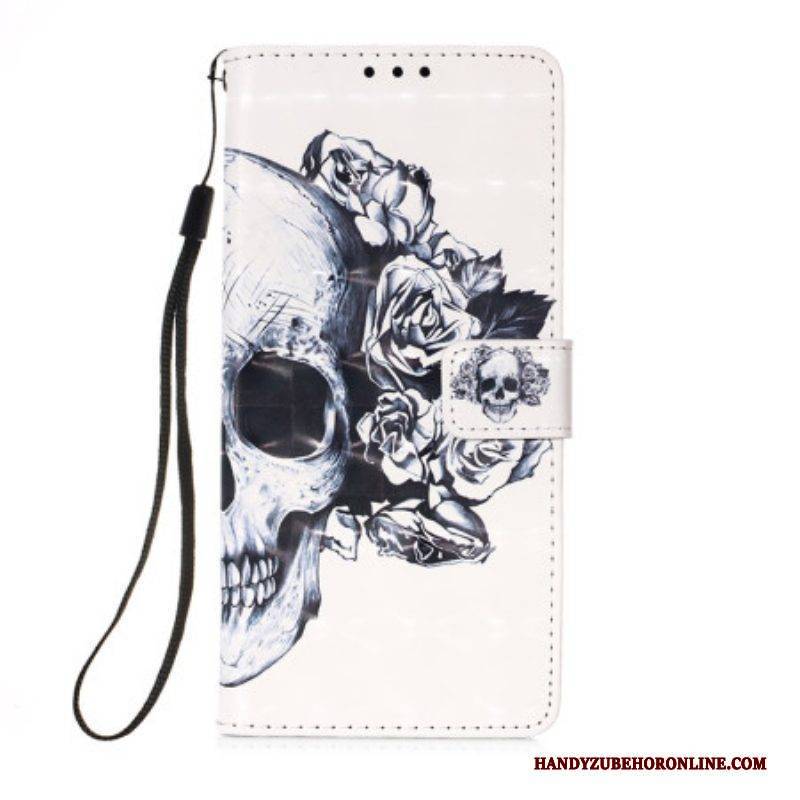Flip Case Für Samsung Galaxy A54 5G Mit Kordel Blumenschädel Mit Riemen
