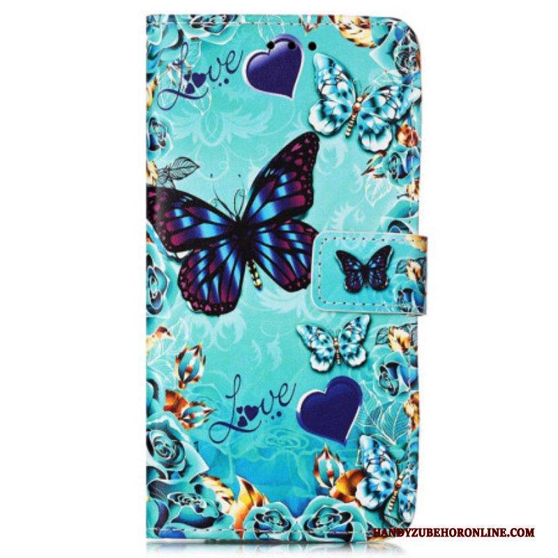 Flip Case Für Samsung Galaxy A54 5G Mit Kordel Bunte Tanga-schmetterlinge
