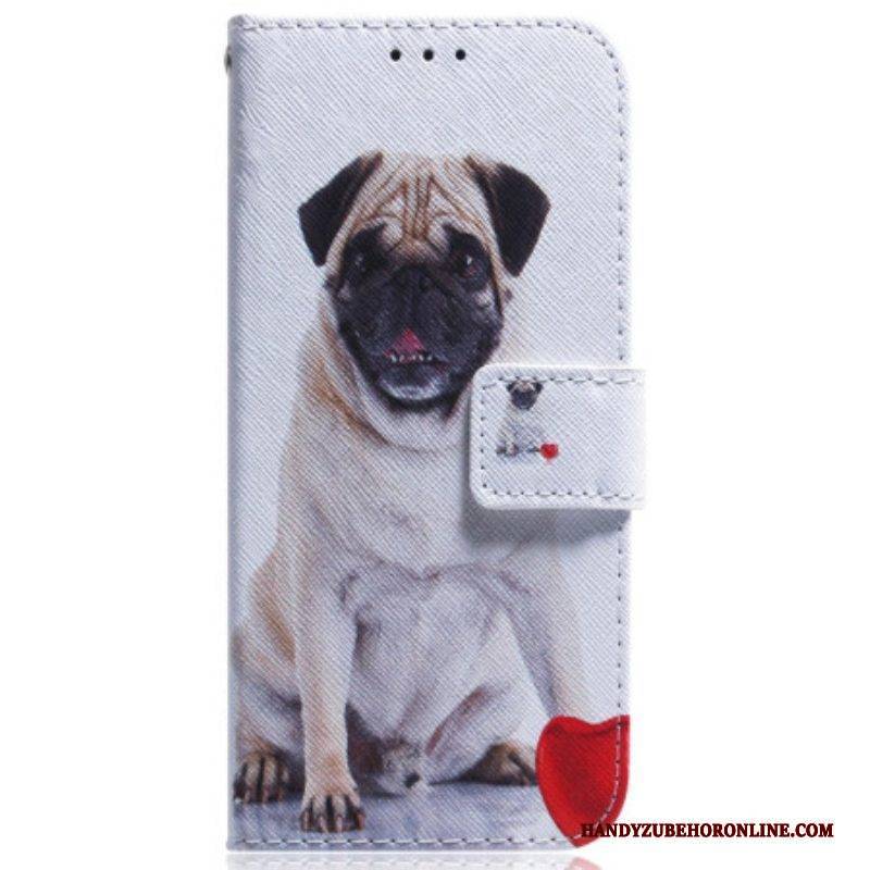 Flip Case Für Samsung Galaxy A54 5G Mit Kordel Lustiger Mops Mit Riemen