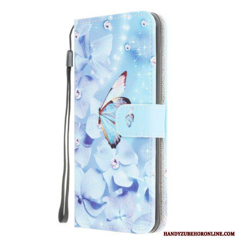 Flip Case Für Samsung Galaxy M12 / A12 Mit Kordel Riemchen-diamant-schmetterlinge