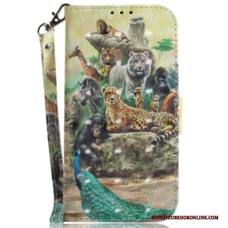 Flip Case Für Samsung Galaxy M13 Mit Kordel Tanga-safari-tiere