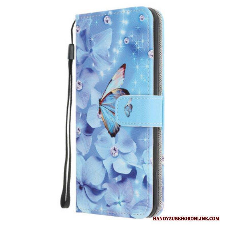 Flip Case Für Samsung Galaxy M21 Mit Kordel Riemchen-diamant-schmetterlinge